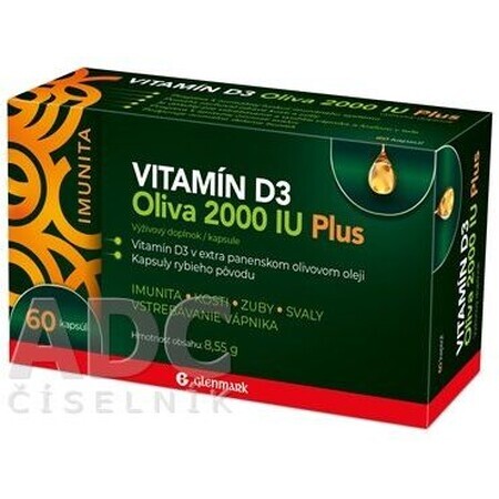 Glenmark VITAMINE D3 Olive 2000 UI Plus 60 gélules