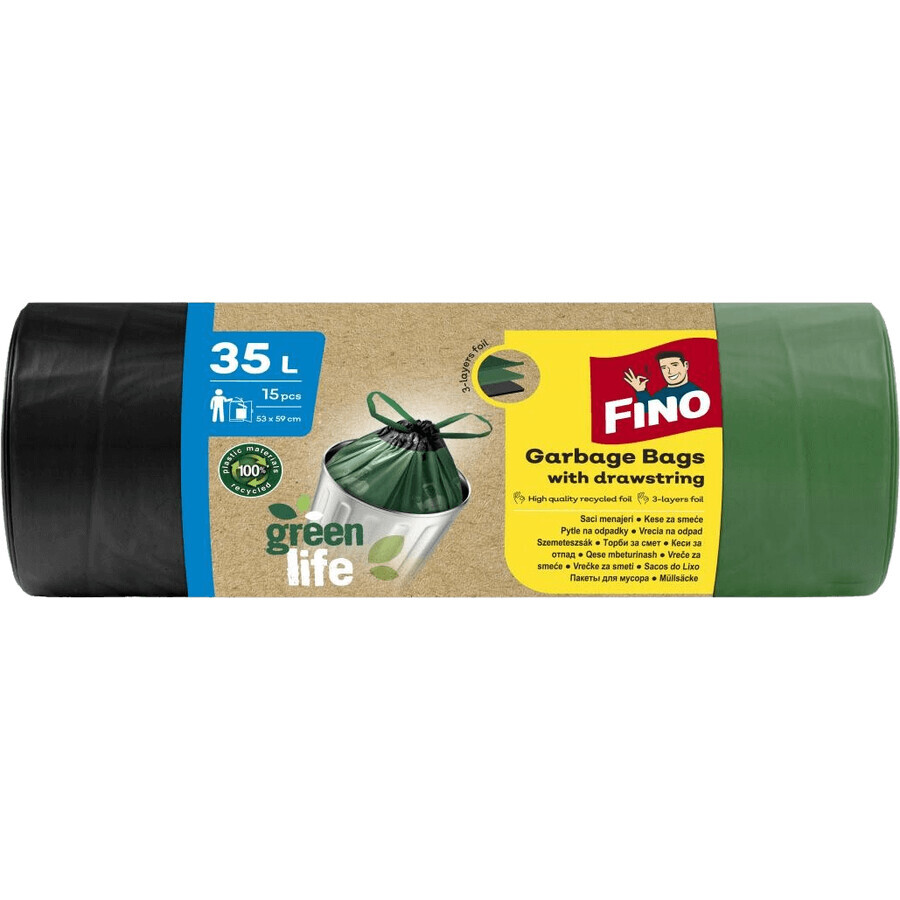 Fino Green Life saci de deșeuri retractabili din PE reciclat 15 x 35 l