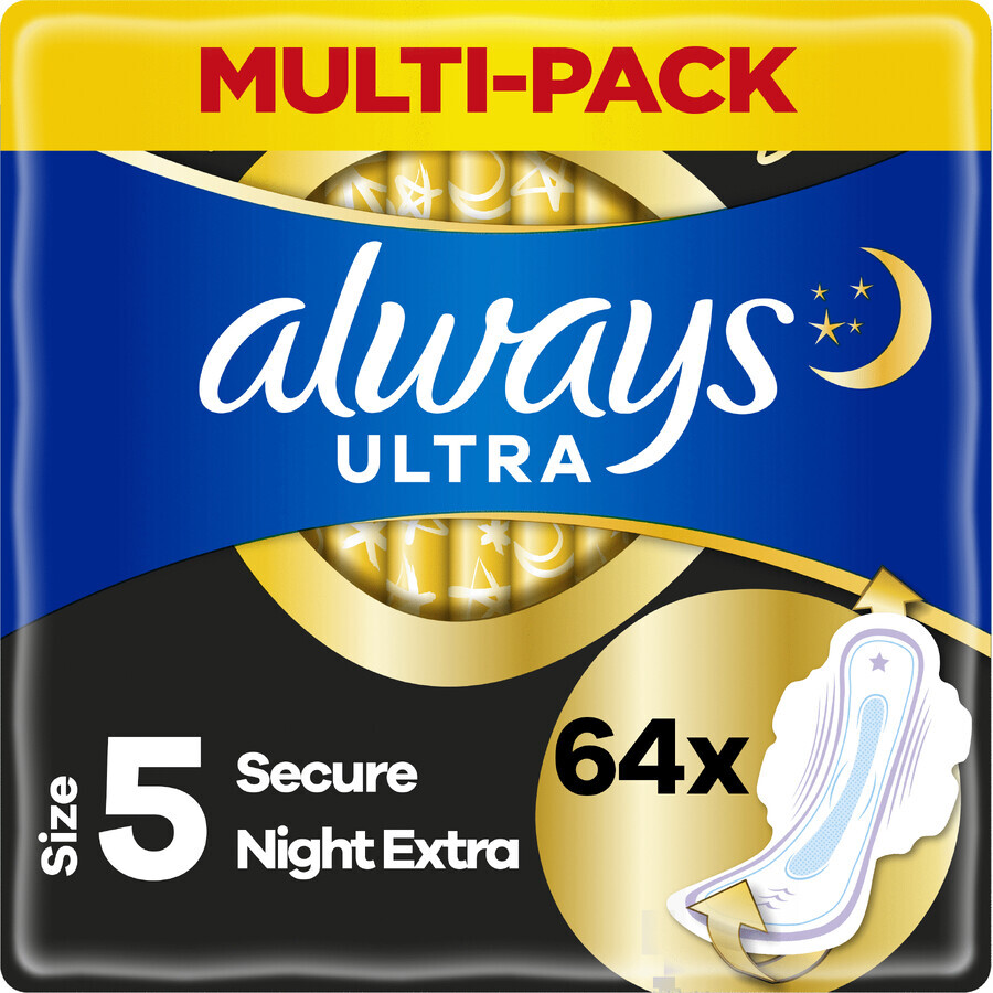 Always Ultra Secure Nacht Extra Maandverband met vleugels 64 stuks