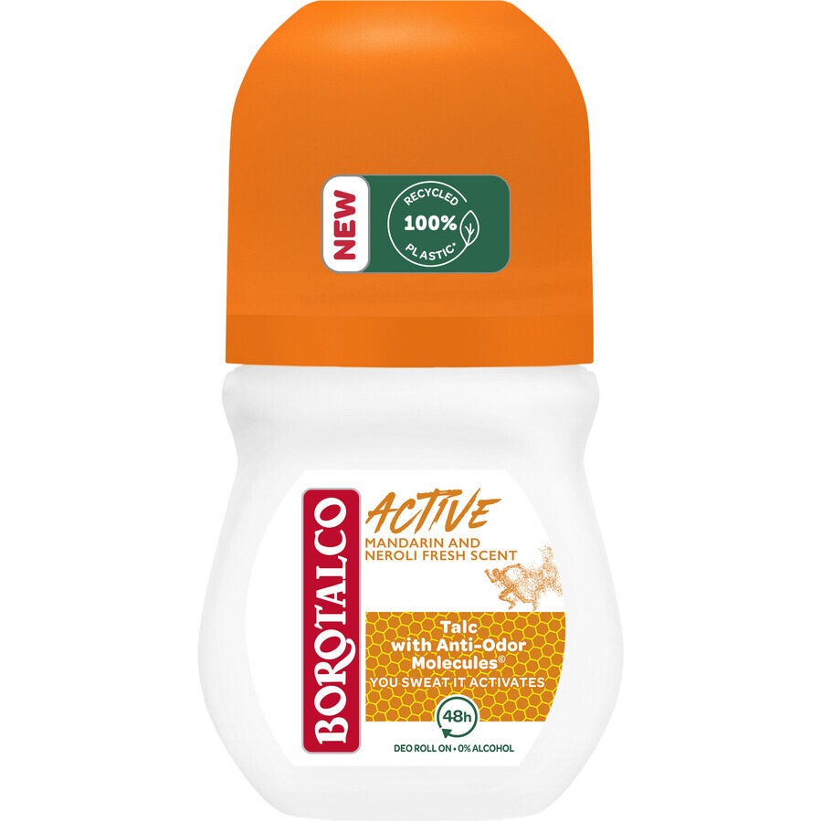 Borotalco Active Mandarina y Neroli Fresco, Desodorante Antitranspirante roll-on Unisex 50 ml