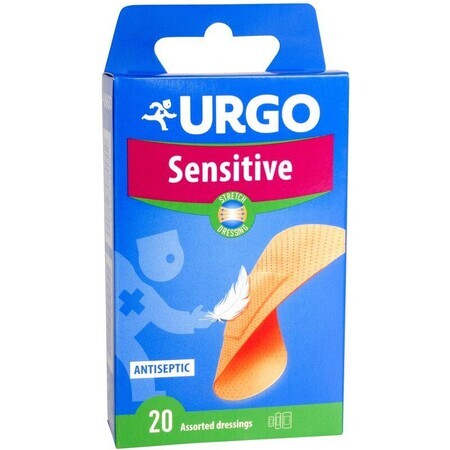 Urgo Sensitive Stretch Patch antiseptique, peau sensible, 3 tailles 20 pcs