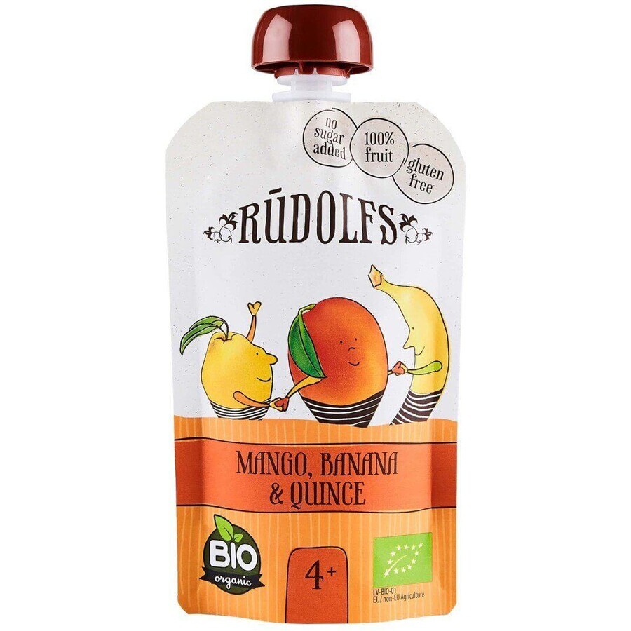 Rudolfs Biologisch Fruit glutenvrij Mango, banaan en kweepeer 110 g