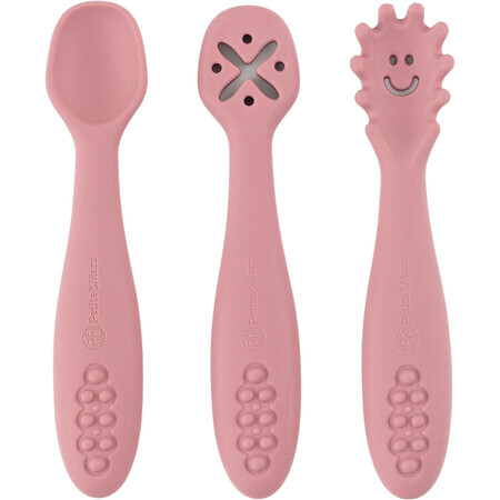 Petite&Mars Set de linguri de antrenament din silicon Take&Match Dusty Rose 6m+ 3 buc