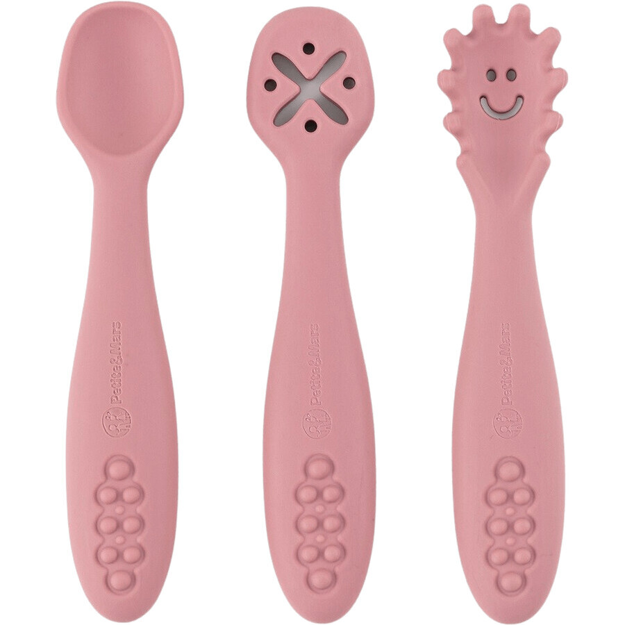 Petite&Mars Set de linguri de antrenament din silicon Take&Match Dusty Rose 6m+ 3 buc