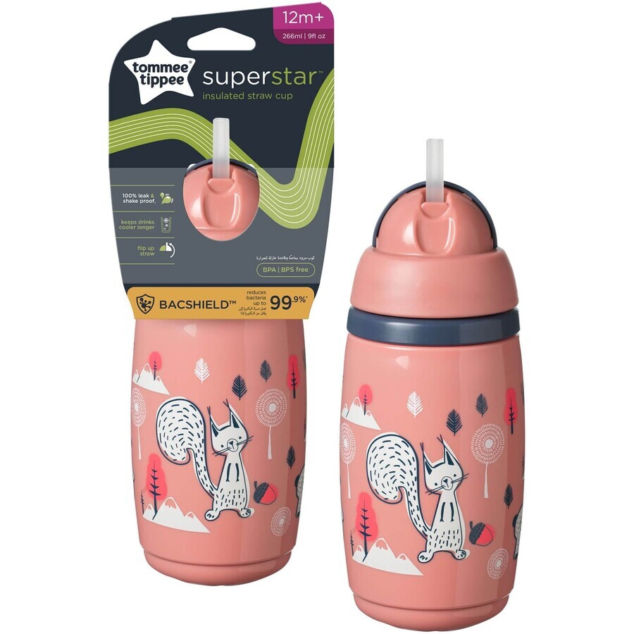 Tommee Tippee Superstar, 12m+, niet-druppelende sportbeker, roze 266 ml