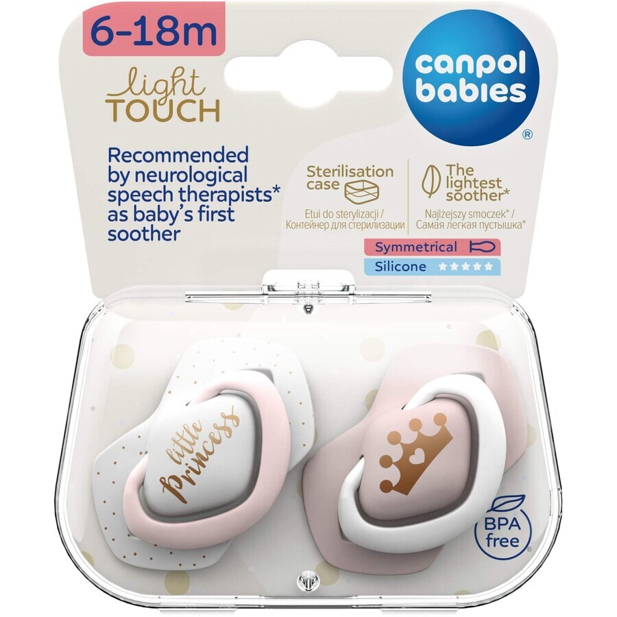 Canpol bebés Set de chupetes simétricos de silicona ROYAL BABY rosa 6-18m 2 piezas