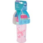 Canpol babies Sticluță sport fără vărsare cu paie din silicon Butterfly Pink 350 ml