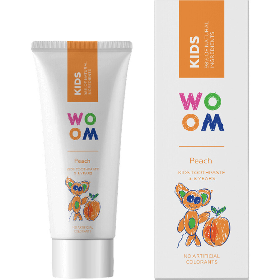 Dentifrice Woom Kids Peach pour les enfants de 3 à 8 ans 50 ml