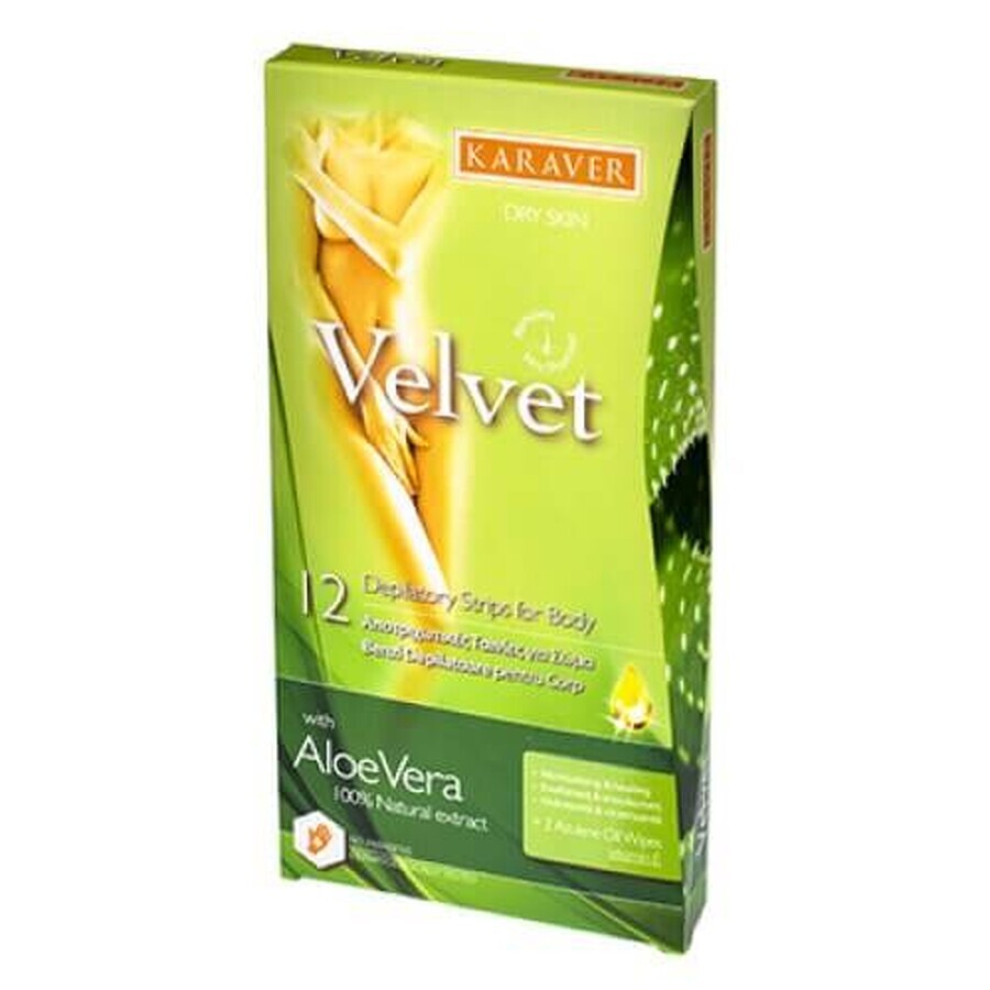 Bandes d'épilation corporelle Velvet Aloe Vera, 12 pièces, Karaver