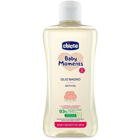 Chicco Baby Moments Sensitive Aceite de baño 93% natural con algodón y vitamina E 200 ml