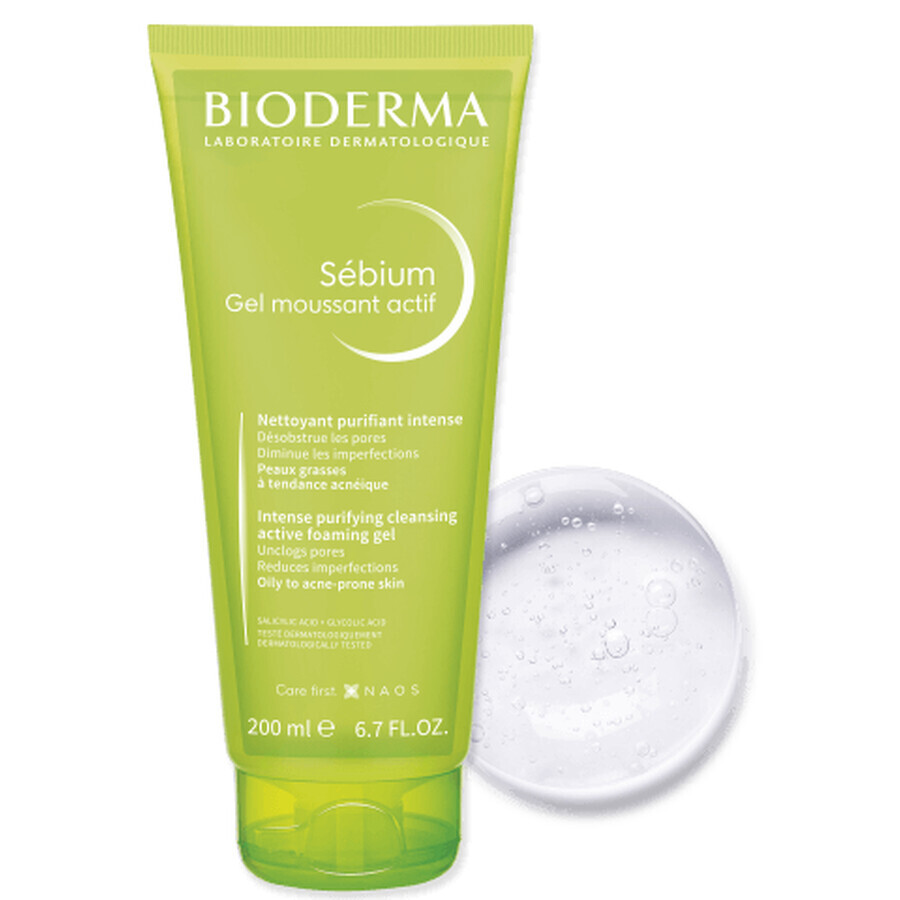 Bioderma Sébium Gel moussant actif gel nettoyant pour peaux grasses et acnéiques 200 ml