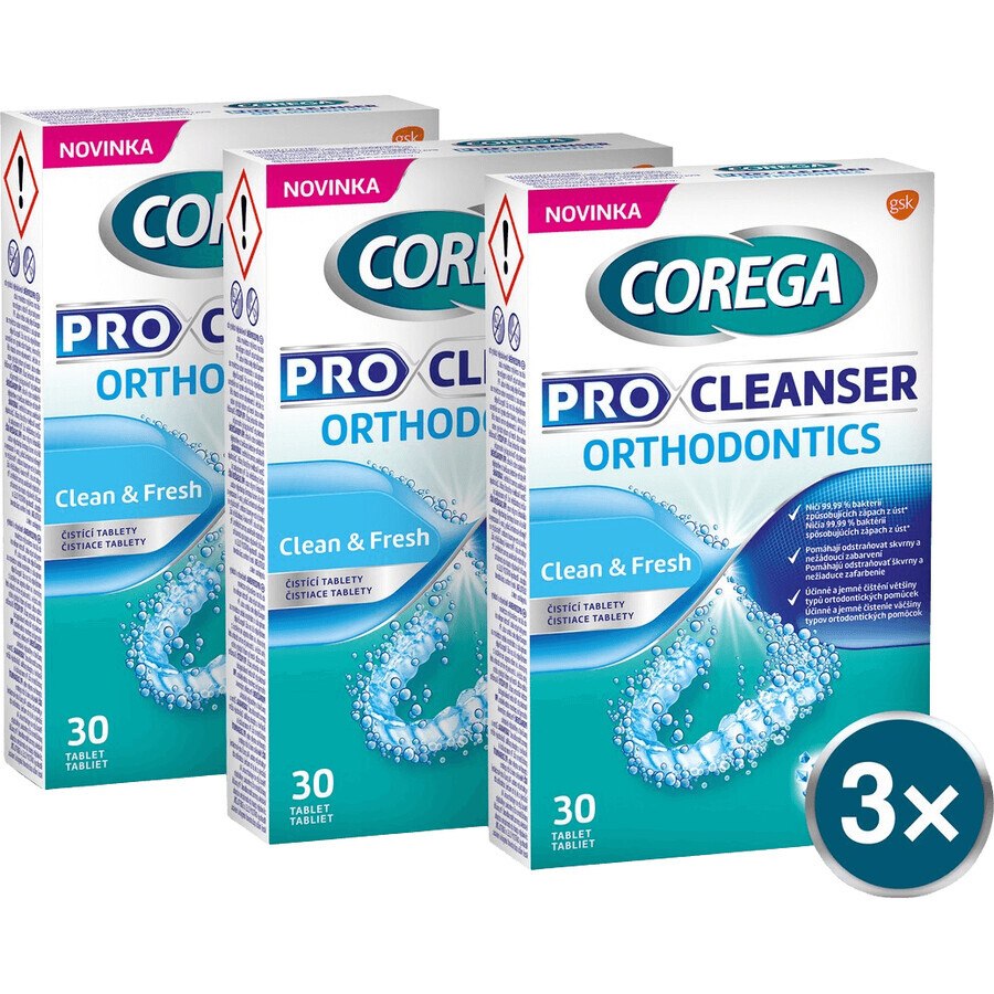 Corega Pro Cleanser Ortodoncia 3 x 30 comprimidos