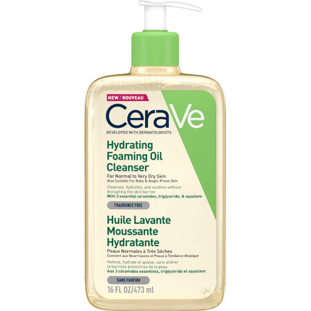 CeraVe Aceite Espumoso Limpiador Hidratante con 3 ceramidas y lípidos esenciales 473 ml