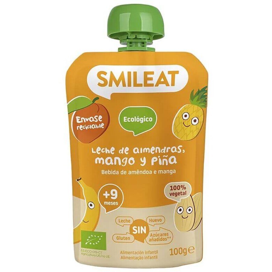 Smileat Lait en sachet aux amandes, pommes, ananas, mangues et bananes bio 9M+ 100 g