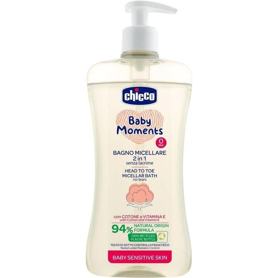 Chicco Șampon micelar pentru păr și corp cu dozator Baby Moments Sensitive 94% ingrediente naturale 500 ml