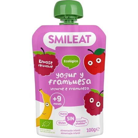 Smileat Yaourt bio en sachet avec framboises 100 g