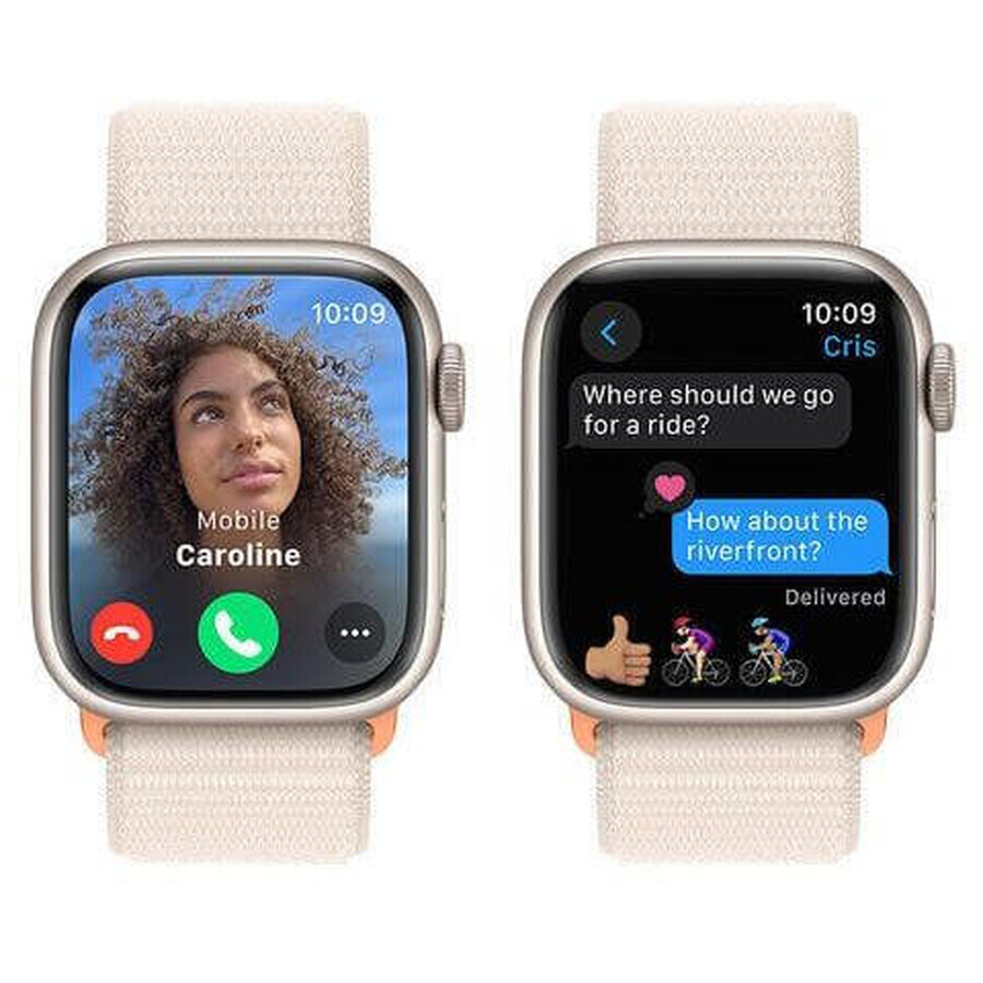 Apple Watch Series 9 GPS 41mm carcasă din aluminiu cu curea sport, lumina stelelor