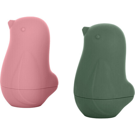 Petite&Mars Giocattoli da bagno in silicone - Uccelli d'amore Verde Rosa 6m+