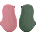 Petite&Mars Giocattoli da bagno in silicone - Uccelli d'amore Verde Rosa 6m+