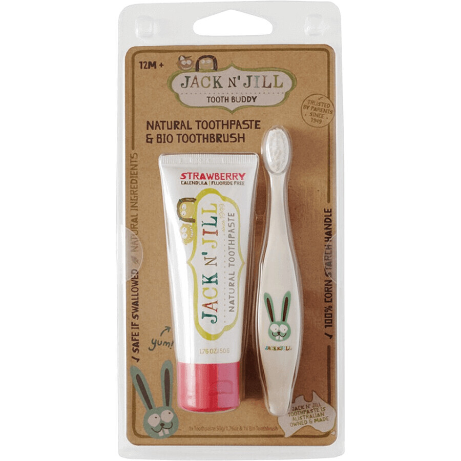 Jack N' Jill Jack N' Jill Set dentifricio naturale alla fragola + spazzolino da denti biologico per coniglietti 50 g