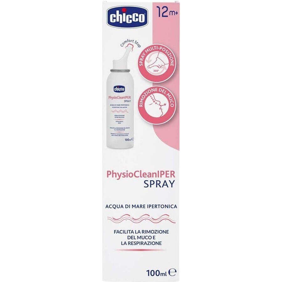 Chicco PhysioCleanIPER Spray nasal hipertónico con agua de mar 12m+, 100 ml