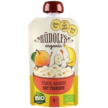 Rudolfs Organic Fruit snack senza glutine Pesca, banana, fiocchi d'avena integrali 110 g