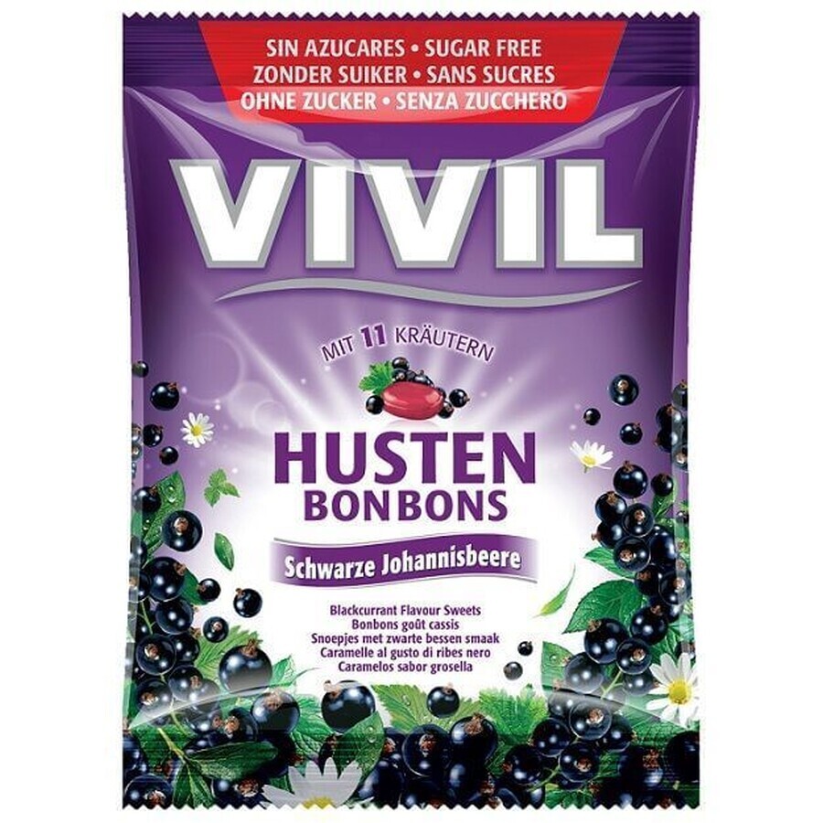 Vivil Bonbons épaissis au cassis, gouttes aromatisées aux 11 herbes, sans sucre 60 g