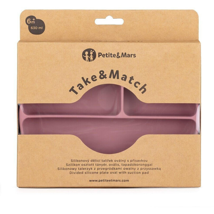 Petite&Mars Take&Match Dusty Rose 6m+ Oval silicone sharing plate