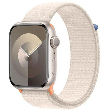 Apple Watch Series 9 GPS 45mm aluminum case with sport strap, Starlight