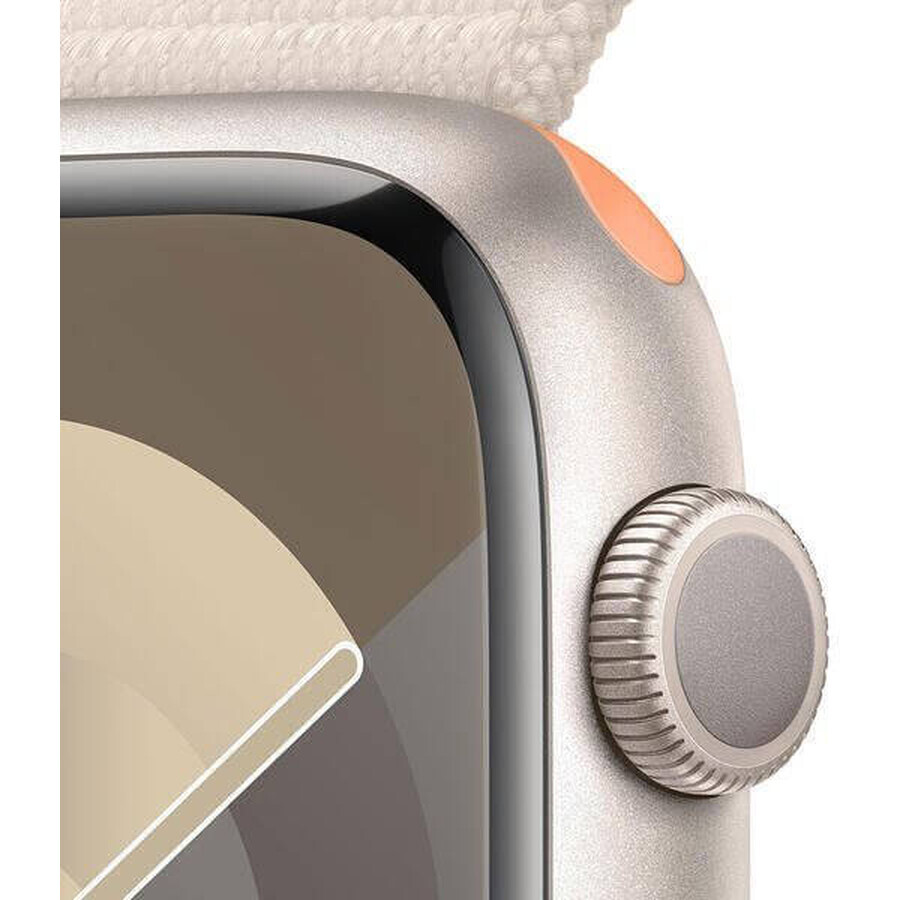 Apple Watch Series 9 GPS 45mm aluminum case with sport strap, Starlight