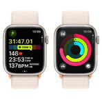 Apple Watch Series 9 GPS 45mm aluminum case with sport strap, Starlight