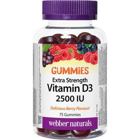 Webber Naturals Vitamine D3 2500 IU GUMMIES, bessen 75 stuks