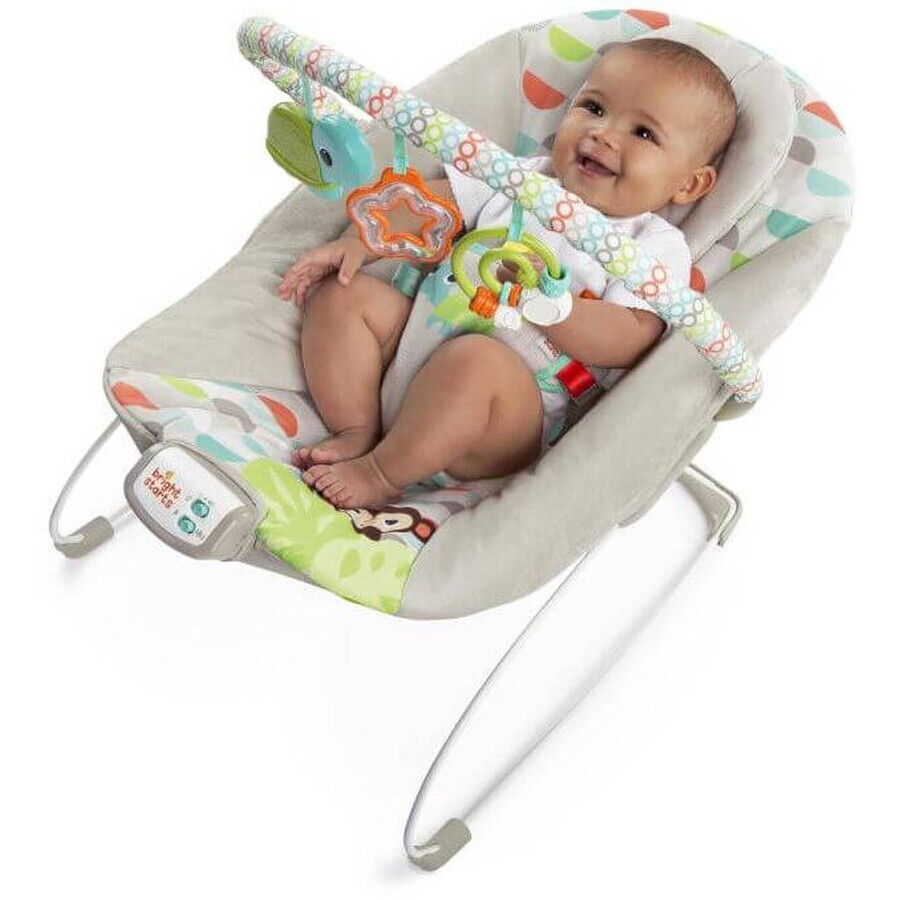 Bright Starts Happy Safari Lettino vibrante con Melody 0m+, fino a 9kg, 2019