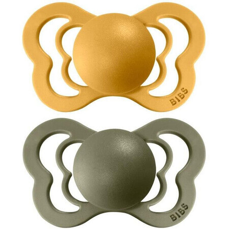 BIBS Couture Natuurrubberen orthodontische fopspenen, maat 2, Honey Bee/Olive 2 stuks