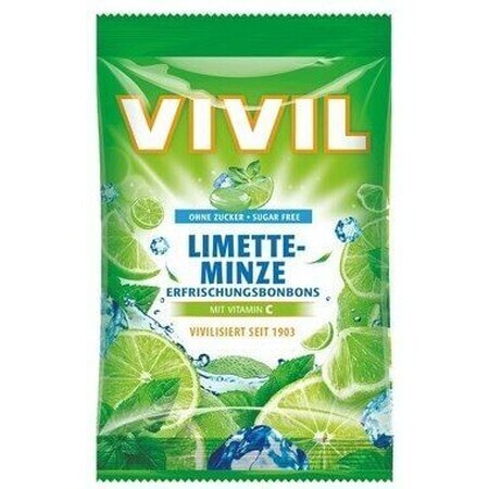 Vivil Drops cu aromă de lime și mentă piperată cu vitamina C, fără zahăr 60 g