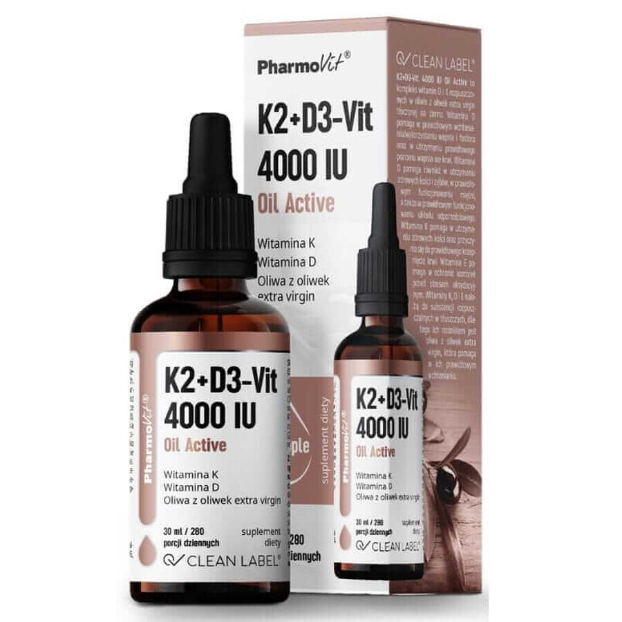 K2+D3-Vit 4000 IU Huile active 30 ml Pharmovit Clean Label