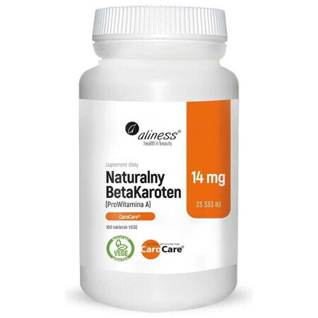 Bêta-carotène naturel 14 mg (ProVitamine A 23 333 UI) 100 comprimés Aliness