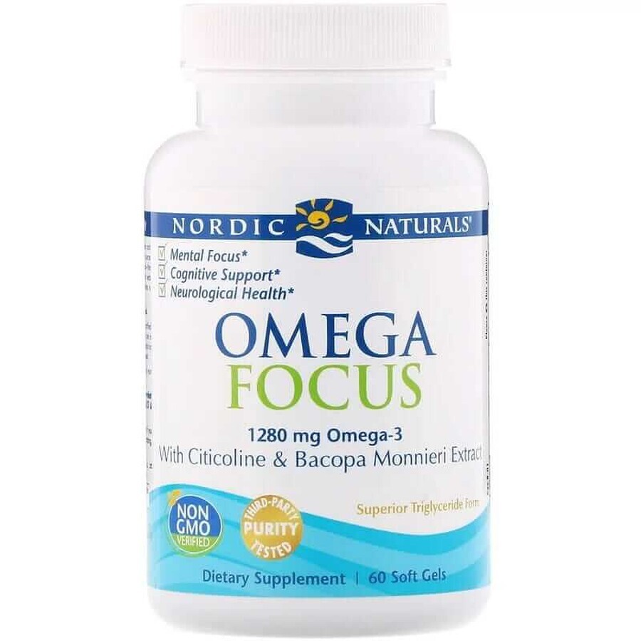 Omega Focus 1280mg Omega -3 + Cytocholine + Bacopa ( 60 gélules) Nordic Naturals