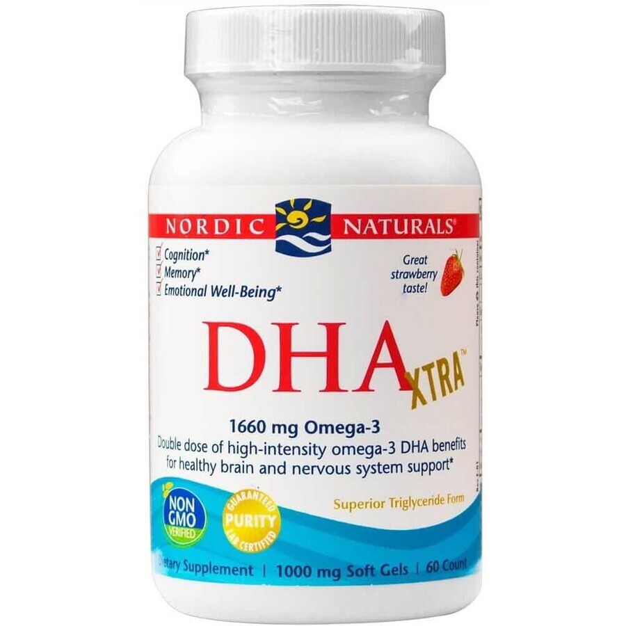 DHA acid Xtra 1660 mg, fraise, 60 gélules Nordic Naturals