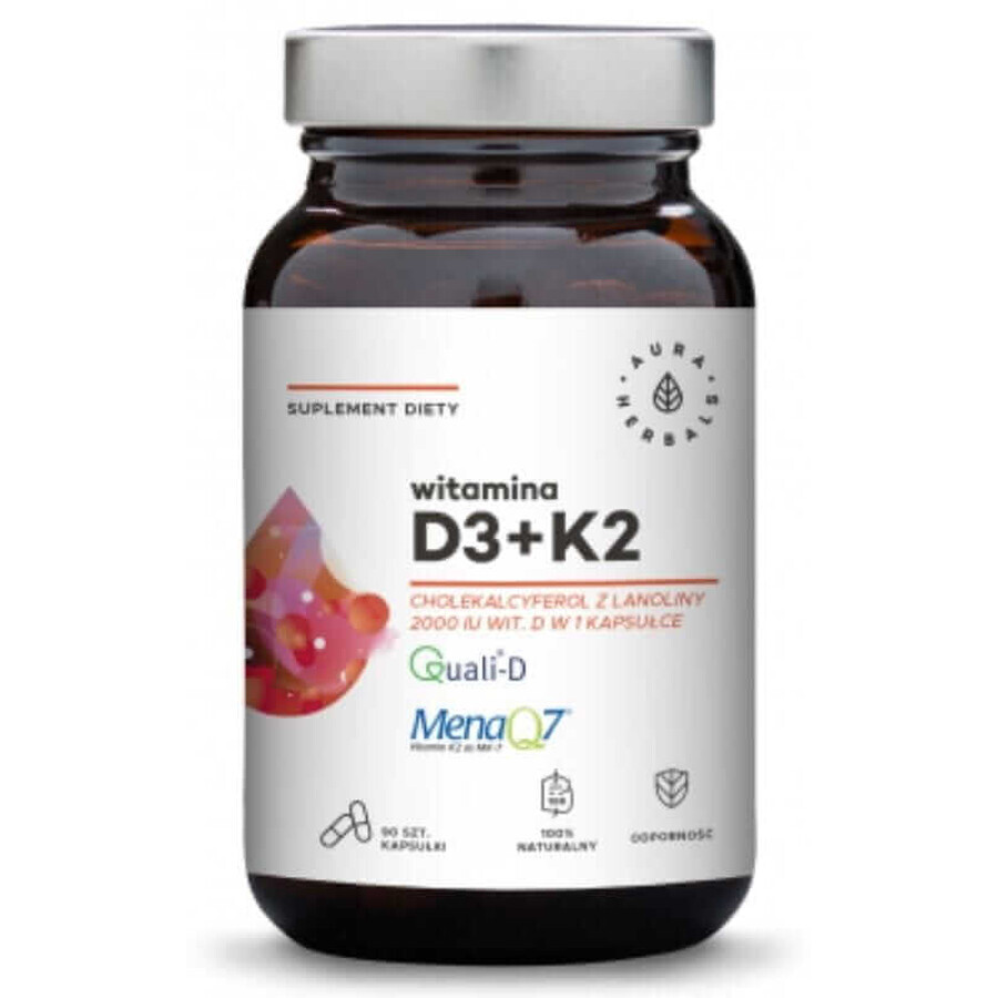 Vitamine D3 2000 IU + K2 (90 capsules) Aura Herbals