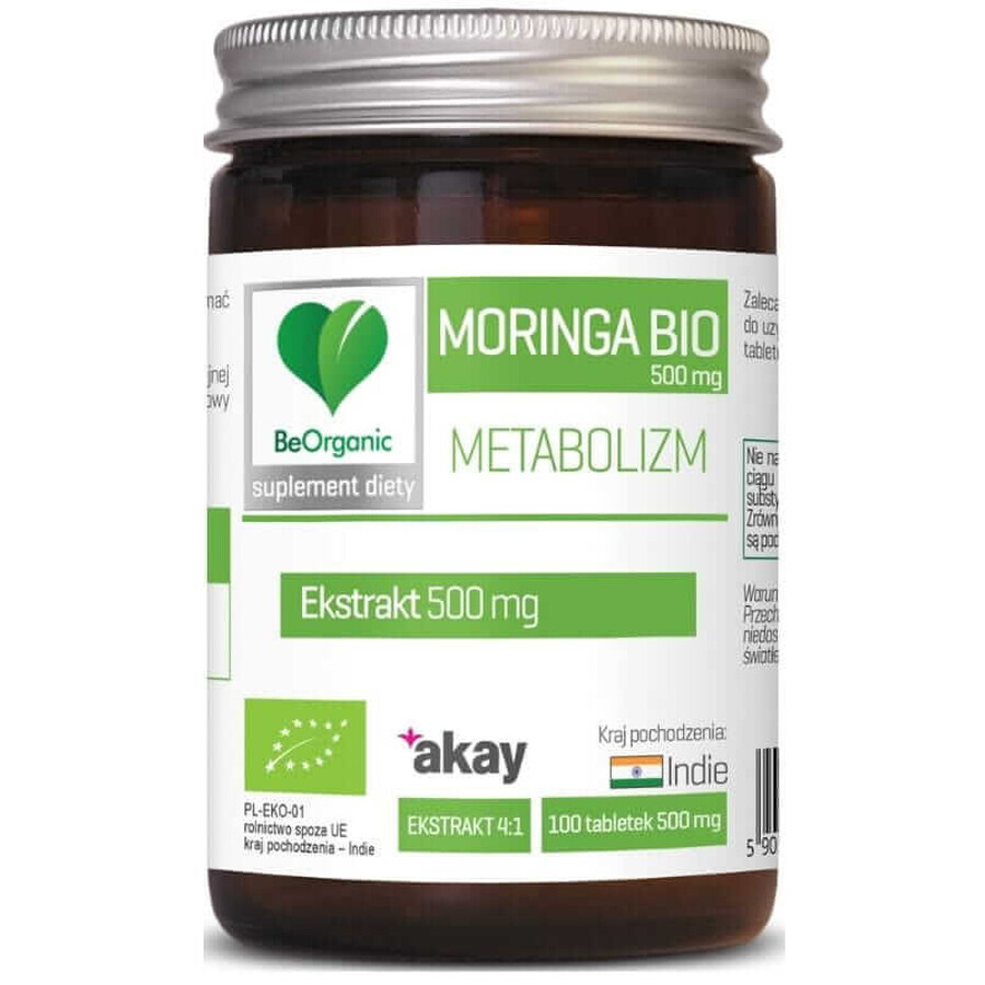 BeOrganic Moringa extract BIO 500mg (100 tabletten)