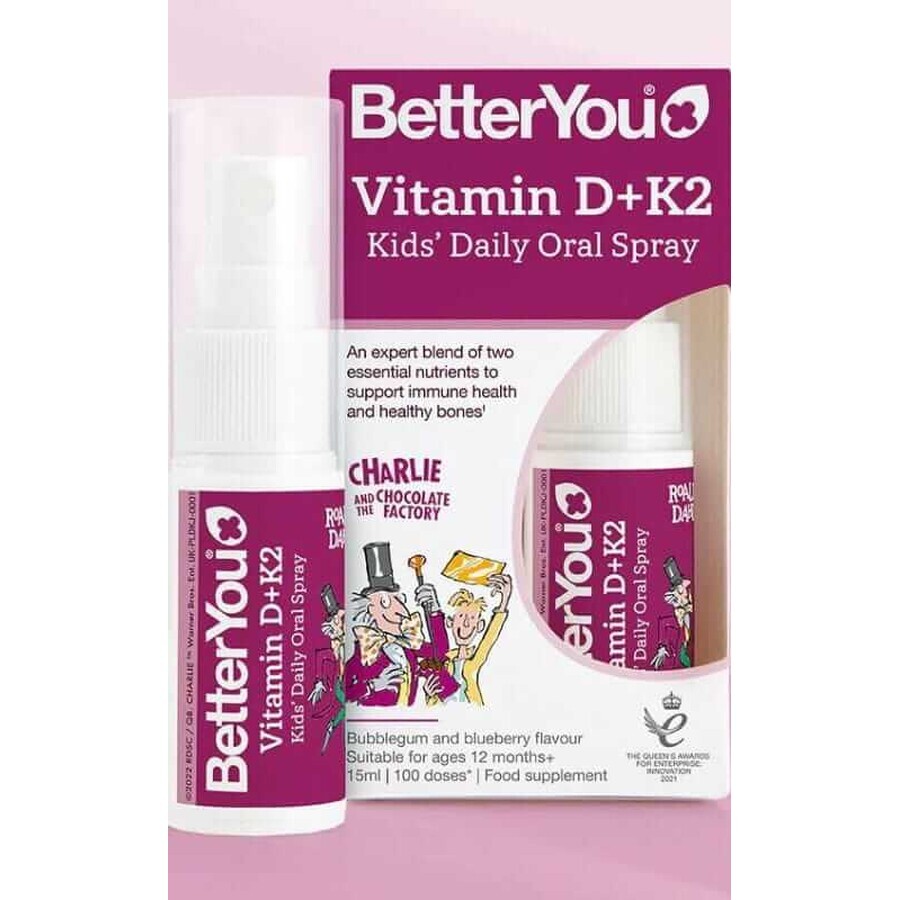 BetterYou Vitamina D+K2 Spray orale quotidiano per bambini Vitamina D3 + K2 15 ml