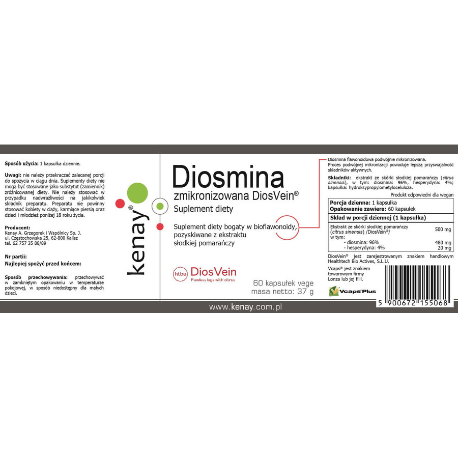 Micronized Diosmin (Diosvein) 60 capsules Kenay