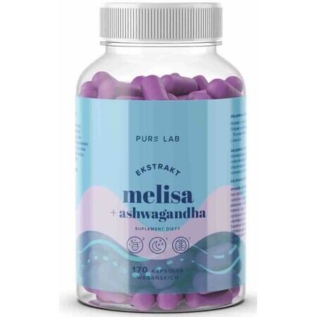 Pure Lab Extrait de Mélisse 150 mg + capsule d'ashwagandha 170 capsules végétaliennes