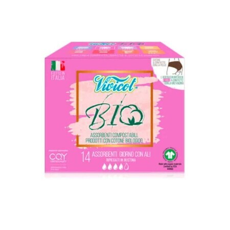 Serviettes de jour bio Vivicot avec ailettes 14 pièces