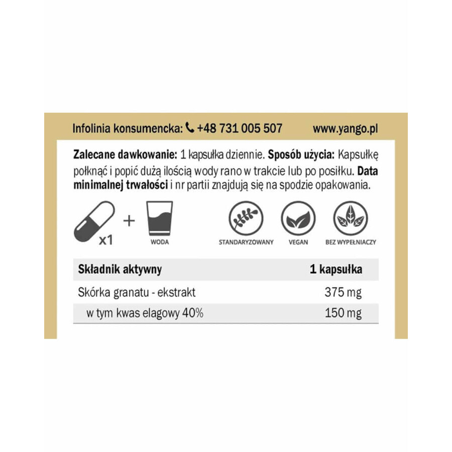 Extrait d'écorce de grenade 50:1 ( 40% acide ellagique ) 90 gélules YANGO