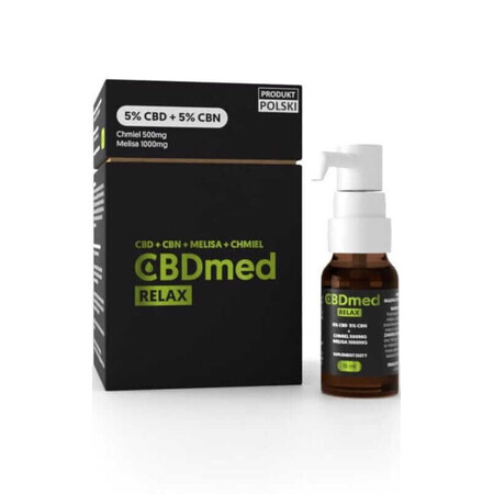 Huile de chanvre relaxante 5% CBD + 5% CBN + houblon et mélisse 10ml CBDmed CBD