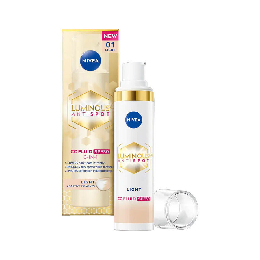 3 in 1 CC Fluid Cream avec SPF 30 Luminous, 01 Light, 30 ml, Nivea