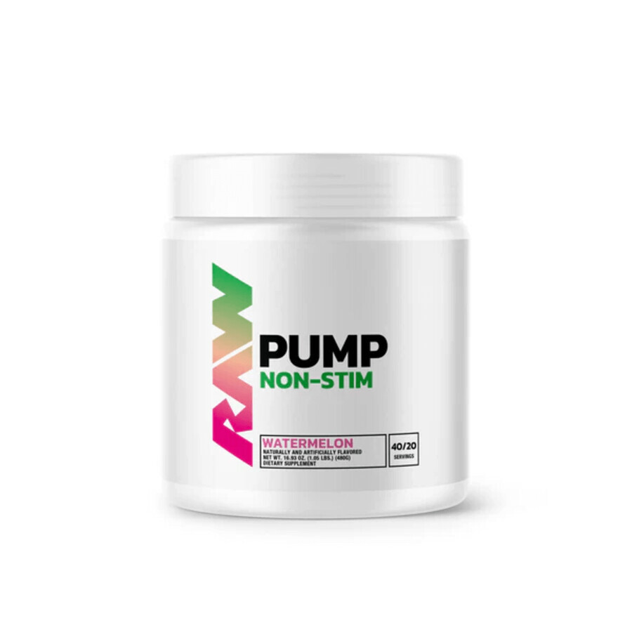 Pre Workout Pump Non Stim, 480 g, Sandía, Raw Nutrition