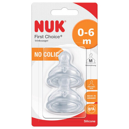 Silicone nipple with medium hole M1, 0-6 months, 2 pcs, Nuk